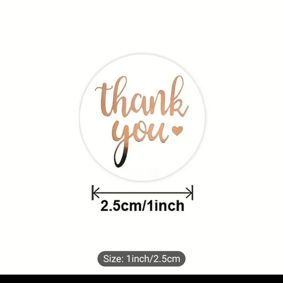 1" Round Thank You Stickers roll of 500 Gold Lettering Sellers, Brides, Business - Picture 2 of 8